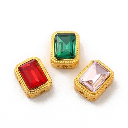 Alloy Beads, with Glass, Lead Free & Cadmium Free, Matter Gold Color, Rectangle