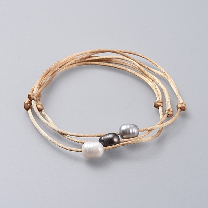 Nylon Thread Bracelets, with Natural Pearl Beads