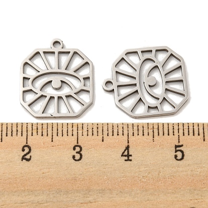 316 Surgical Stainless Steel Pendants, Laser Cut, Octagon with Eye