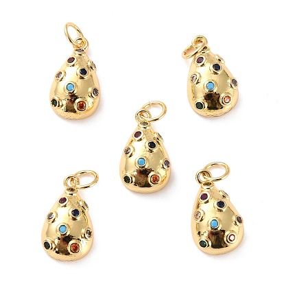 Brass Micro Pave Cubic Zirconia Pendants, Long-Lasting Plated, Cadmium Free & Lead Free, Teardrop