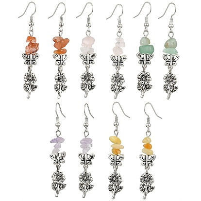Boucles d'oreilles pendantes en quartz rose naturel et aventurine verte naturelle et agate rouge du sud naturelle et topaze naturelle en jade, avec crochets d'oreilles en laiton