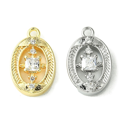 Brass Micro Pave Cubic Zirconia Charms, Cadmium Free & Nickel Free & Lead Free, Oval