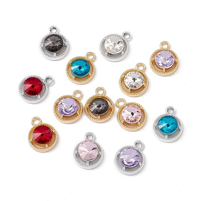 Glass Pendants, with Alloy Findings, Flat Round Charm