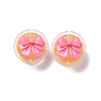 Transparent Resin Cabochons, DIY Accessories, Flat Round Gift Box with Bowknot