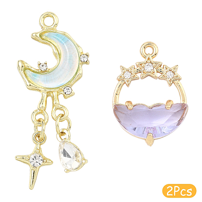 2шт 2 стили подвески из сплава стекла, луна и плоский круглый объект со звездой