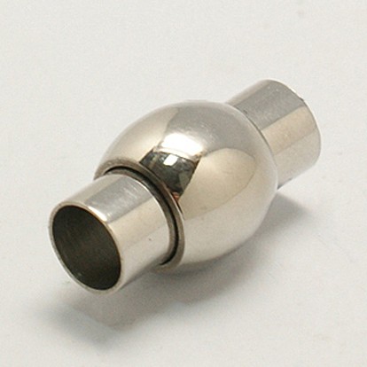 Smooth Surface 304 Stainless Steel Magnetic Clasps with Glue-in Ends, Oval, 19x11mm, Hole: 6mm
