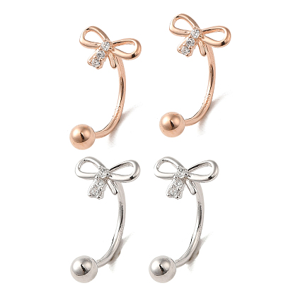 Sterling Silver Rhinestone Stud Earrings, Bowknot, with S925 Stamp