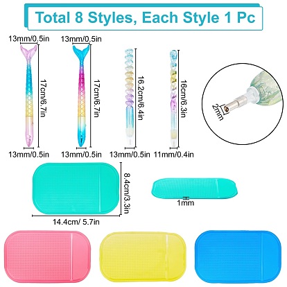 SUNNYCLUE Manicure Tool Sets, with Plastic Single Head Nail Art Rhinestones Pickers Pen, Point Nail Art Craft Tool Pen and Silicone Anti-Slip Pad