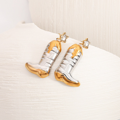 Двухцветные ботинки 304 серьги-гвоздики из нержавеющей стали, со стразами