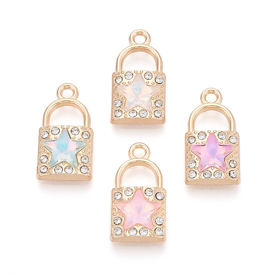 Подвески из сплава с гальваническим покрытием, стразами и стеклом, замок с подвесками в виде звезды, золотые, без кадмия, без никеля и без свинца