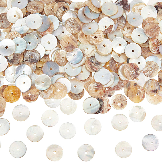 300 Stück flache, runde, natürliche Akoya-Muschelperlen, Perlmutt Muschelperlen, Scheibe, heishi Perlen