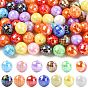 100Pcs UV Plating Opaque Acrylic Beads, Iridescent, Round, Faceted