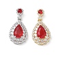 Colgantes de circonita cúbica roja micro pavé de latón, larga duración plateado, encantos de lágrima