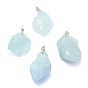 Natural Aquamarine Pendants, Raw Rough Stone, with Platinum Plated Brass Bails, Nuggets
