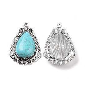Alloy Pendants, with Synthetic Turquoise, Teardrop Charms