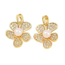 Латунные микропаве прозрачные подвески с фианитом, с пластиковой жемчужины, 