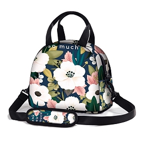 Rectangle with Flower Pattern Oxford Insulated Lunch Bag, Leakproof Tote Lunch Box with Removable Shoulder Straps