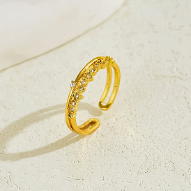 Латунные кольца-манжеты с микропаве и прозрачным цирконием для женщин