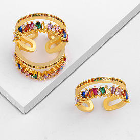 Rainbow Double Layer Open Ring with Gold Plating and Zircon Joint Ring