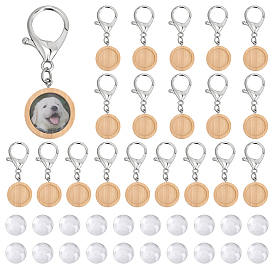 Сделай сам наборы для ключей, включая деревянные плоские круглые подвески с застежками-карабинами из нержавеющей стали и стеклянными кабошонами.