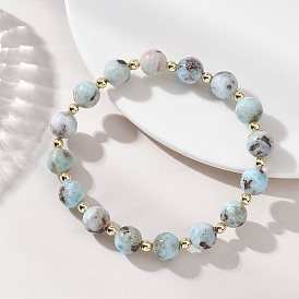 Натуральные браслеты из ларимара и немагнитного синтетического гематита с круглыми бусинами, эластичные, для женщин и мужчин.