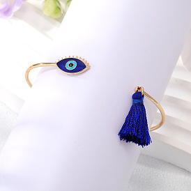 Stylish Alloy Devil Eye Tassel Bangle Bracelet with Blue Eyes for Men and Women