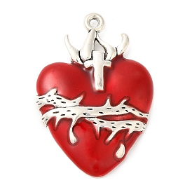 Alloy Enamel Pendants, Antique Silver, Heart with Cross Charm