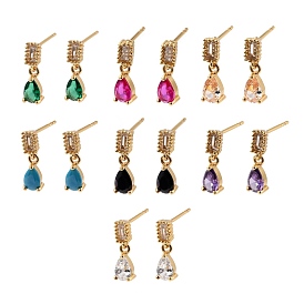 Heart Cubic Zirconia Drop Earrings for Her, Real 18K Gold Plated Dangle Stud Earrings, Cadmium Free & Lead Free