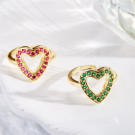 Colorful Zircon Heart Ring - Minimalist Hollow Out Design for Women
