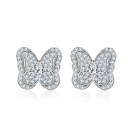 925 Silver Butterfly Stud Earrings - Clear, Elegant, Full Diamond for Girls.
