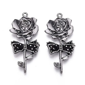 Подвески из эмали и сплава, подвески-бантики в виде роз, металлический черный 