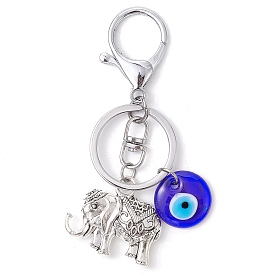 Alloy Keychain, with Lampwork Evil Eye Pendants and Alloy Lobster Claw Clasp Keychain