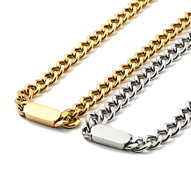 304 Stainless Steel Rectangle Pendant Necklace with Curb Chains for Men Women
