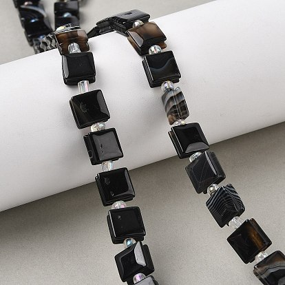 Натуральный агат с черными полосами / нитки из полосатого агата, окрашенная и подогревом, квадратный