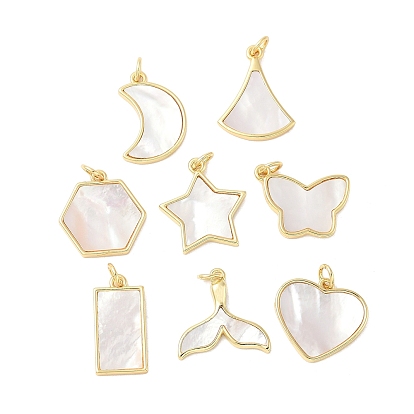 Подвески из латуни с натуральными белыми ракушками, реальный 18 k позолоченный, с прыжковых колец, долговечный, без свинца и без кадмия, стойки покрытие