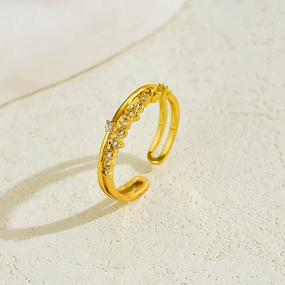 Латунные кольца-манжеты с микропаве и прозрачным цирконием для женщин