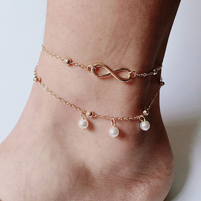 Fashion Pearl 8-character Anklet Jewelry Double Layer Bracelet Versatile Personality Jewelry Women
