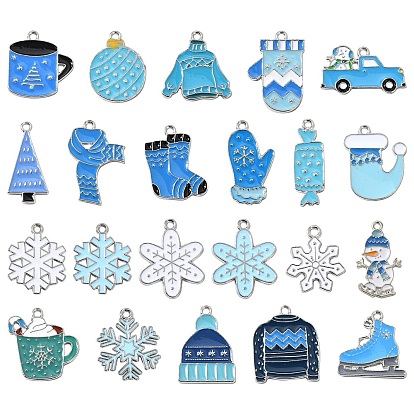 44pcs 22 pendentifs en alliage émaillé à thème hivernal de styles, platine, breloque sur le thème de Noël