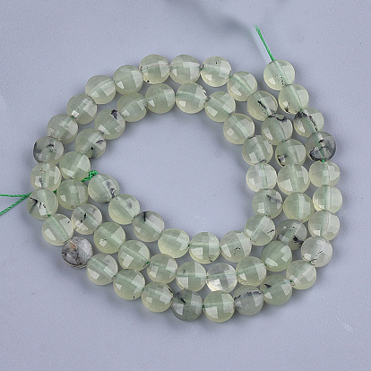 Natural Prehnite Beads Strands, Faceted, Flat Round