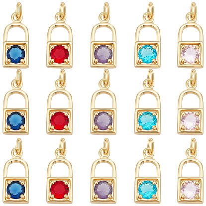 15 шт. 5 цвета настоящие 18 латунные подвески с микропаве из кубического циркония, покрытые золотом k, с целью перехода в кольце, долговечный, запирать