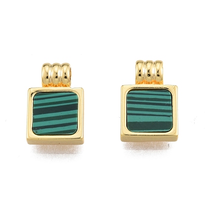 Synthetic Malachite Charms, with Brass Findings, Square