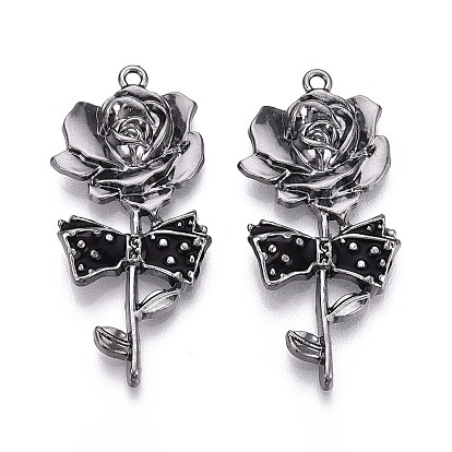 Подвески из эмали и сплава, подвески-бантики в виде роз, металлический черный 