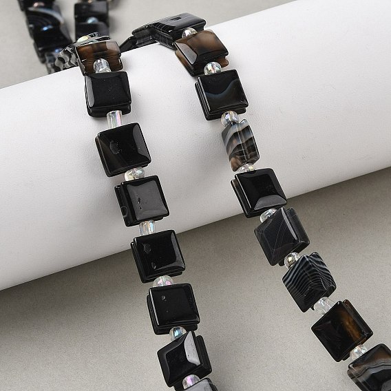 Натуральный агат с черными полосами / нитки из полосатого агата, окрашенная и подогревом, квадратный