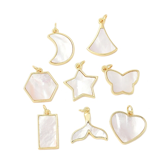 Подвески из латуни с натуральными белыми ракушками, реальный 18 k позолоченный, с прыжковых колец, долговечный, без свинца и без кадмия, стойки покрытие