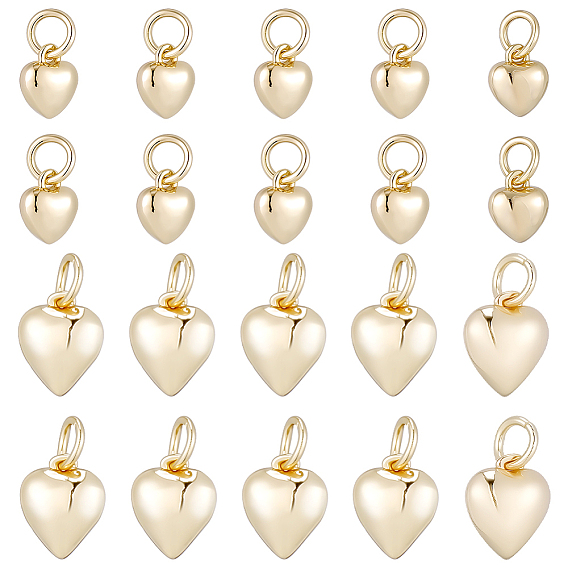20шт 2 стили латунные подвески с покрытием стойки, с прыжковых колец, долговечный, без свинца и без кадмия, сердце прелести