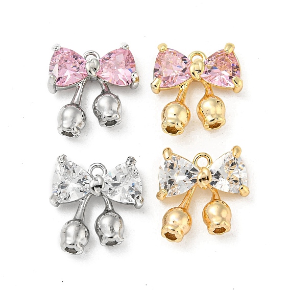 Rack Plating Brass Pendants, with Glass, Bowknot Charms