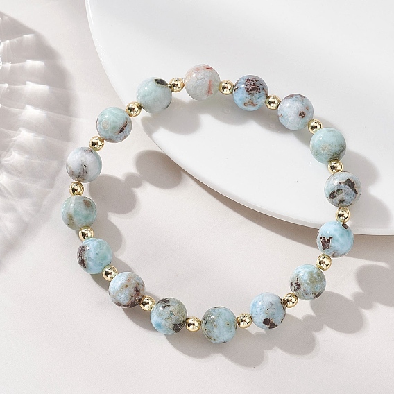 Натуральные браслеты из ларимара и немагнитного синтетического гематита с круглыми бусинами, эластичные, для женщин и мужчин.