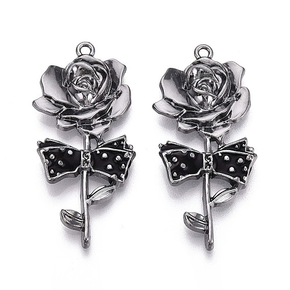 Подвески из эмали и сплава, подвески-бантики в виде роз, металлический черный 