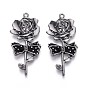 Подвески из эмали и сплава, подвески-бантики в виде роз, металлический черный 