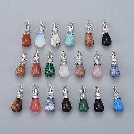 Gemstone Pendants, with Platinum Plated Brass Bails, Teardrop